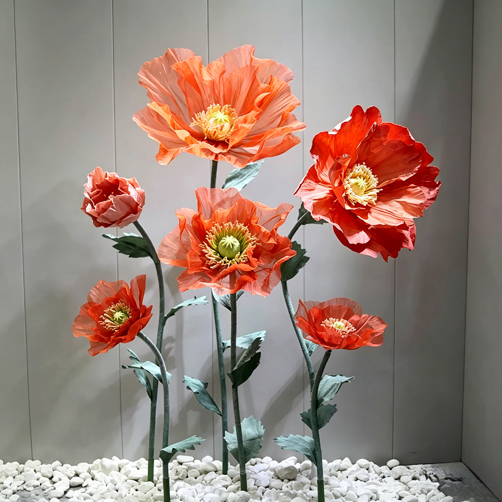 Flowerva Coral Poppy Sheer Bloom Premium Decor