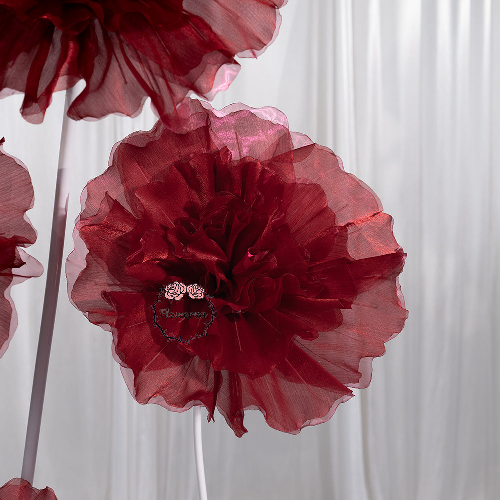 Flowerva Scarlet Shimmer Ruffled Fabric Flower