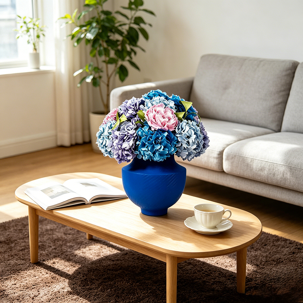 Flowerva Hydrangea Textured Vase Arrangement Premium Decor