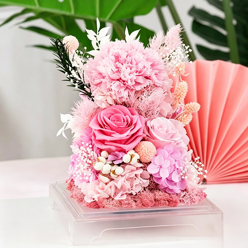 Flowerva Preserved Carnation Acrylic Mirror Box Premium Decor