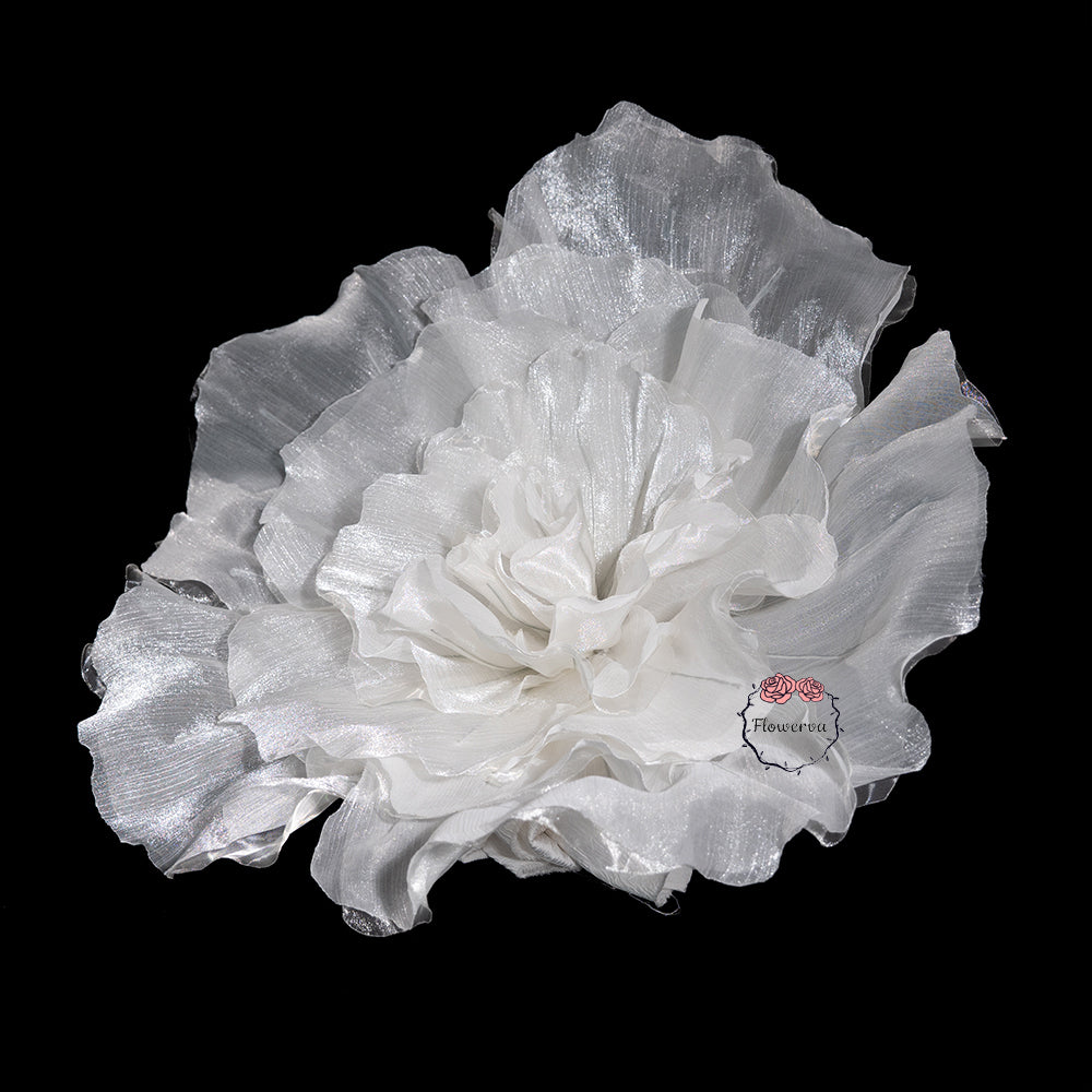 Flowerva Silvery-White Shimmer Ruffled Fabric Flower