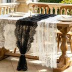Flowerva Embroidered White Lace Table Runner, Semi-Sheer Tablecloth for Weddings & Banquets