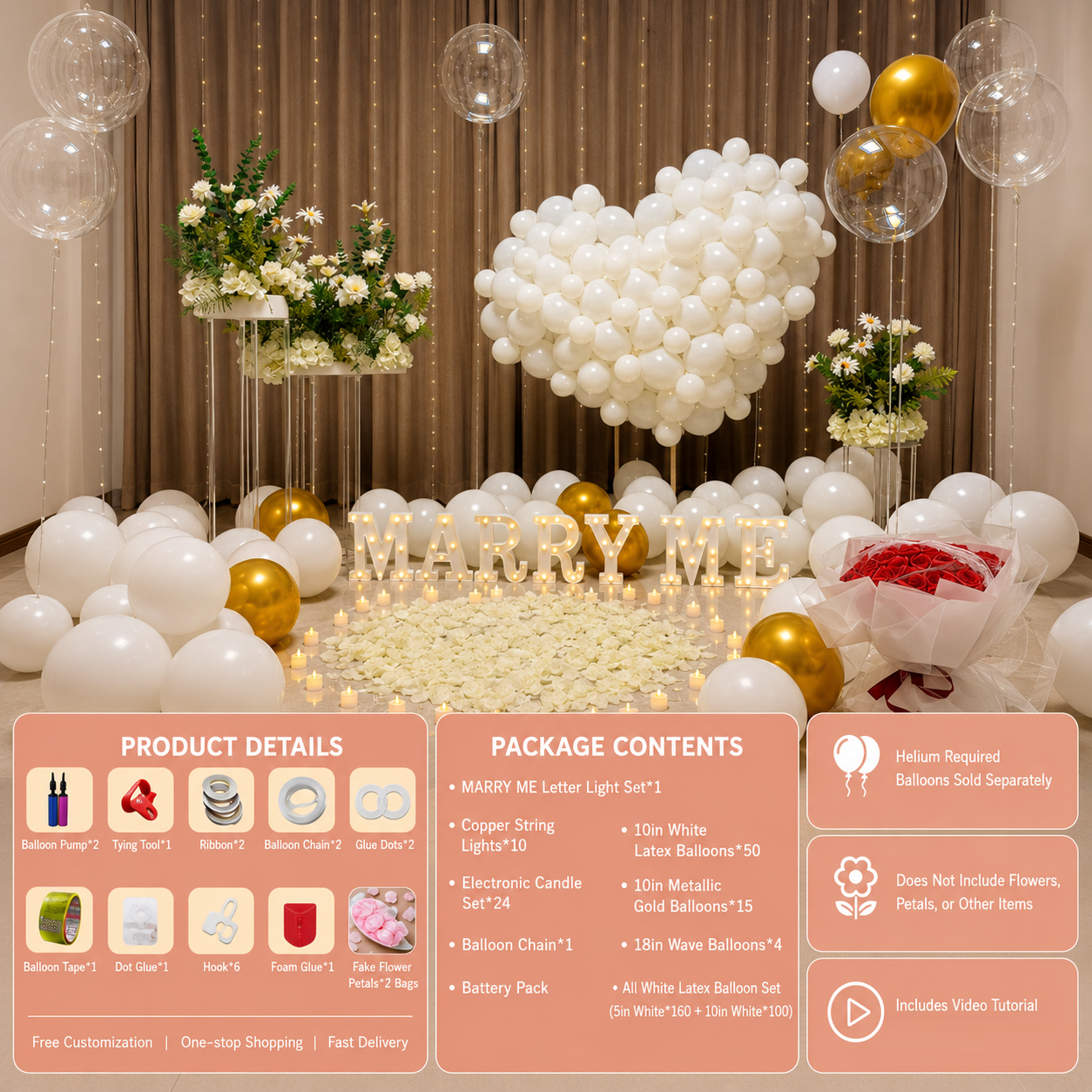 Flowerva Romantic Balloon Decor Kit for Proposal & Confession