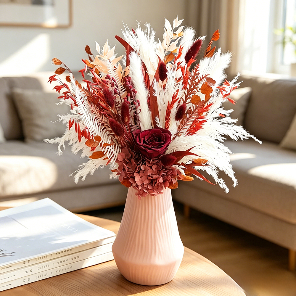 Flowerva Textured Everlasting Vase Arrangement Premium Decor