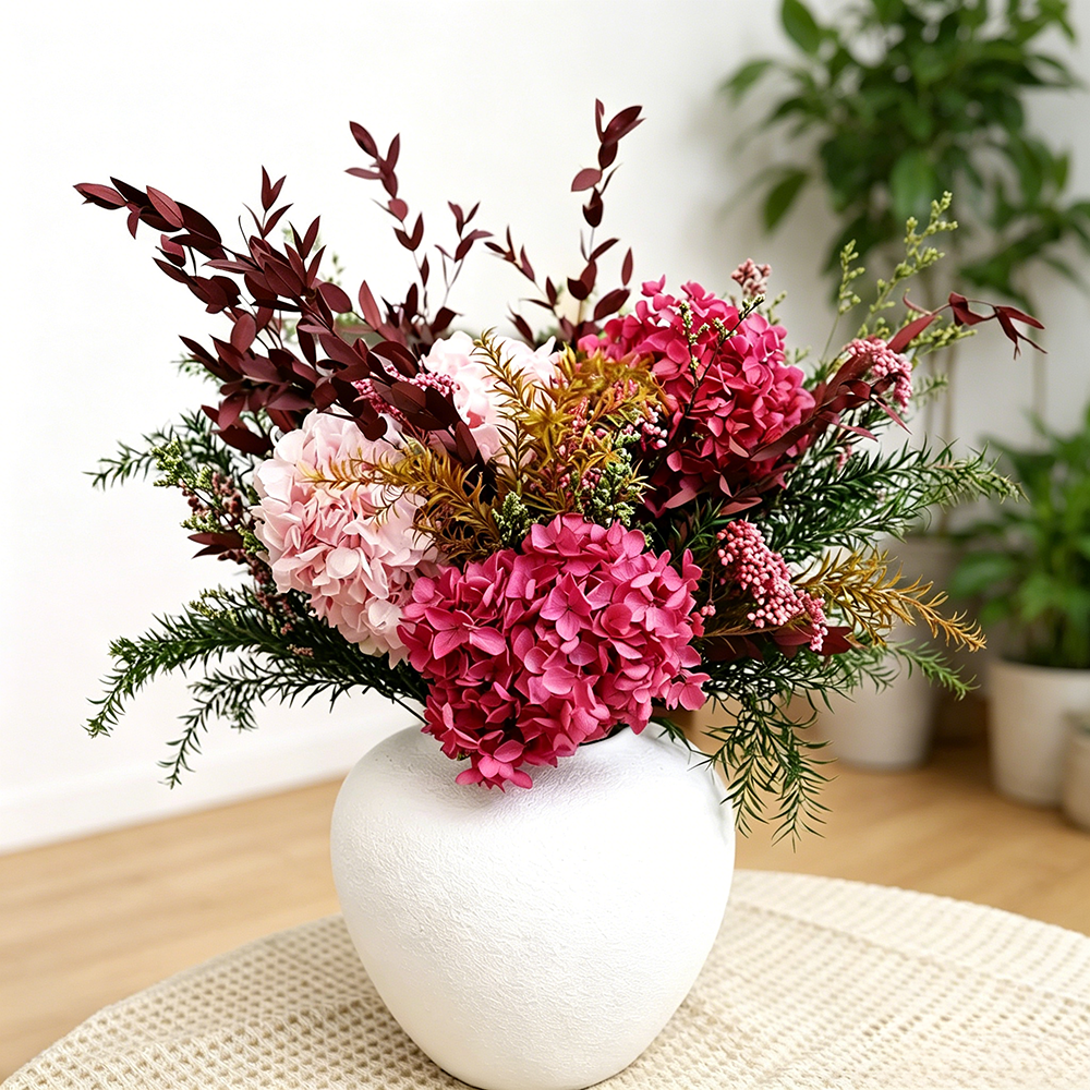Flowerva Voluminous Hydrangea Vase Arrangement Premium Decor