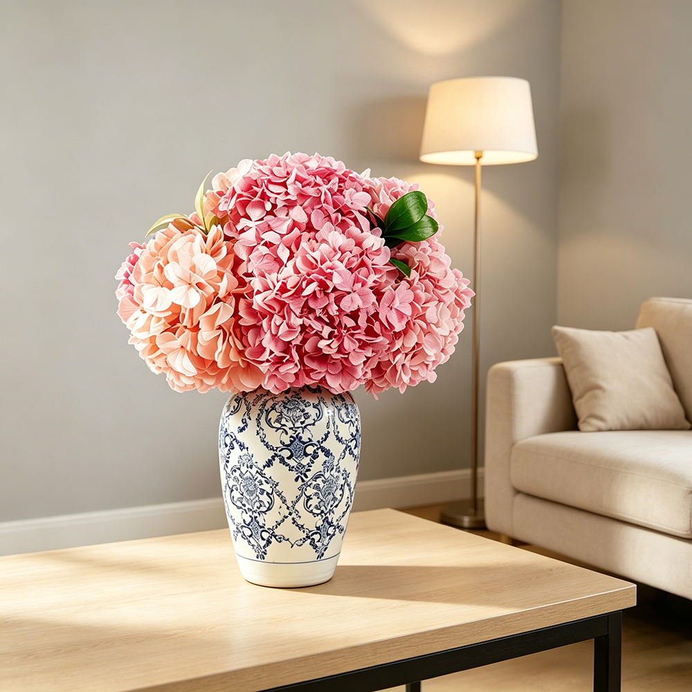 Flowerva Hydrangea Vase Arrangement Premium Decor