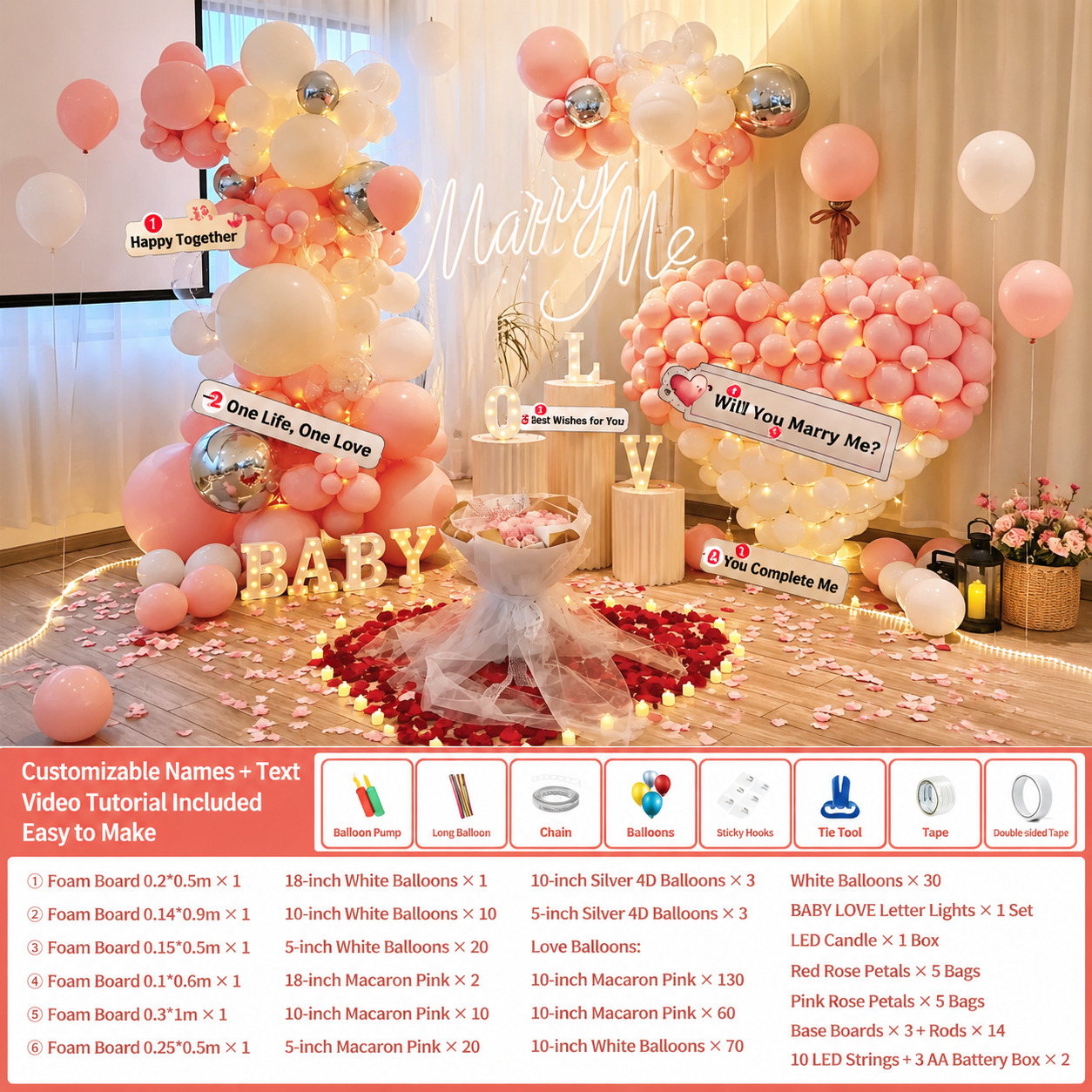Flowerva Indoor Marriage Proposal Scene Decoration Balloon Set