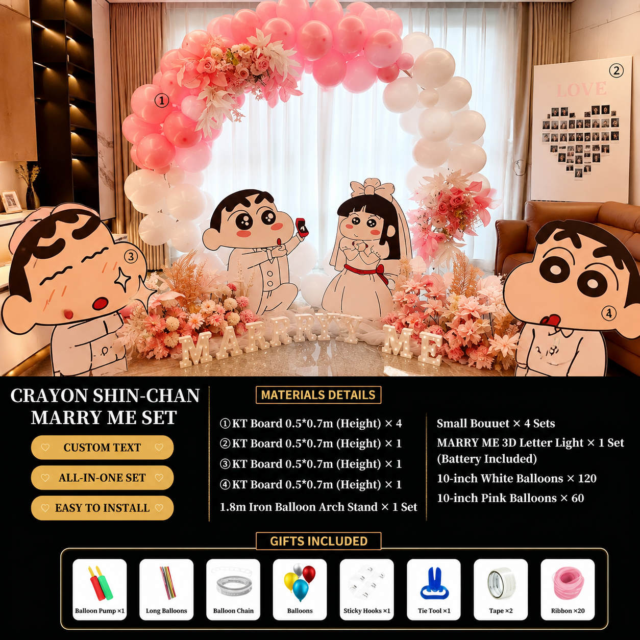 Flowerva Indoor Marriage Proposal Scene Decoration Balloon Set