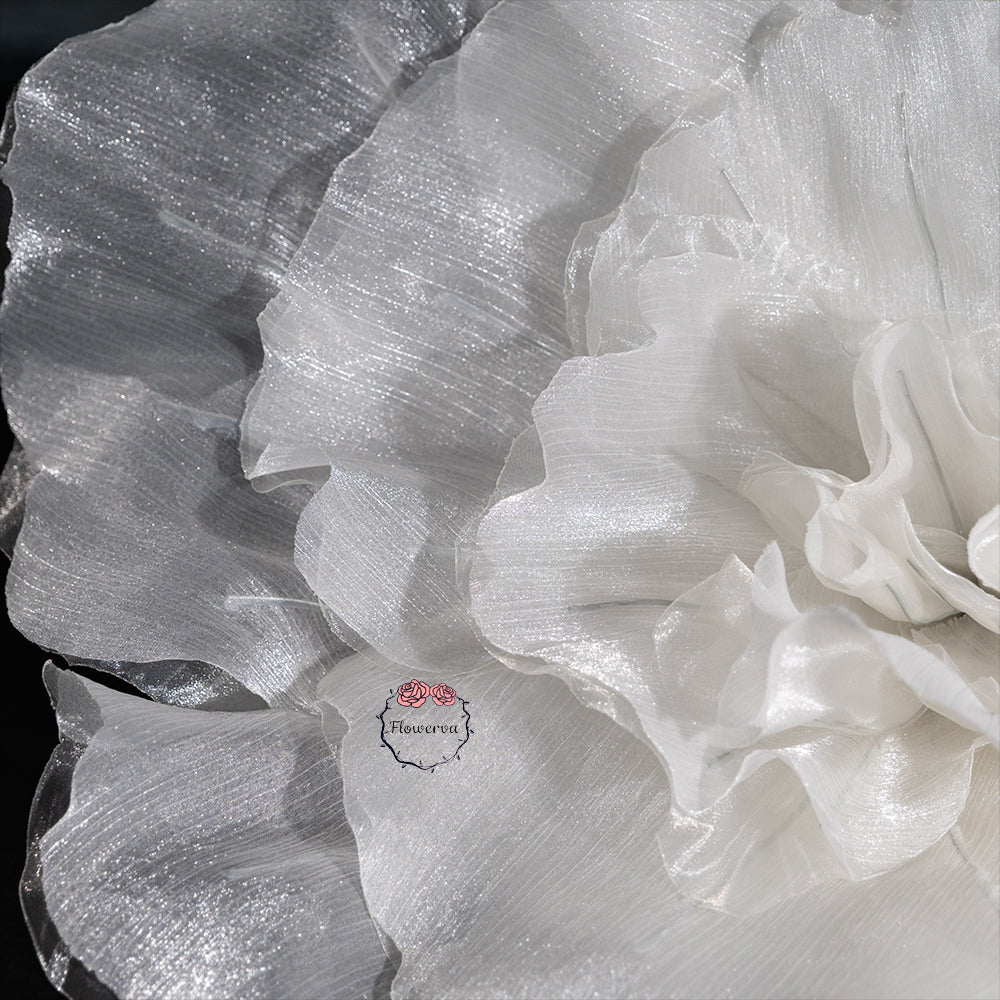 Flowerva Silvery-White Shimmer Ruffled Fabric Flower