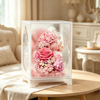 Flowerva Preserved Carnation Acrylic Mirror Box Premium Decor