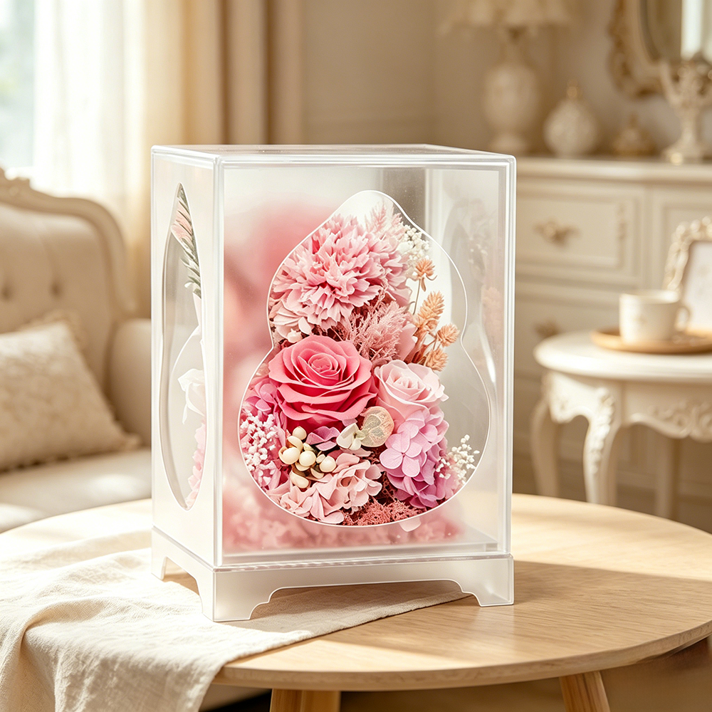 Flowerva Preserved Carnation Acrylic Mirror Box Premium Decor