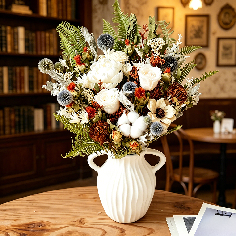 Flowerva Romantic Everlasting Vase Arrangement Premium Decor