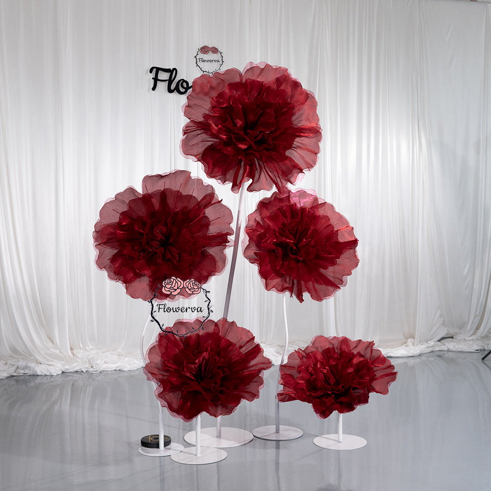 Flowerva Scarlet Shimmer Ruffled Fabric Flower