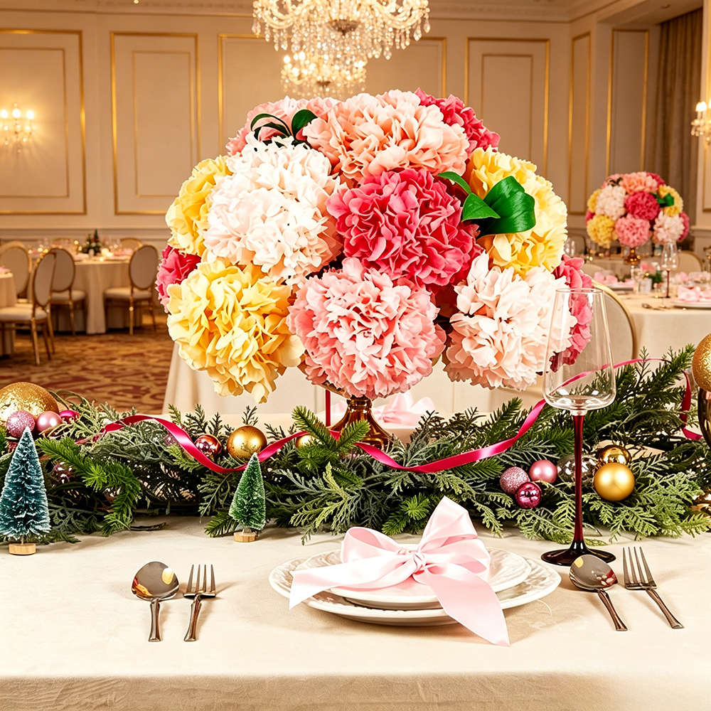 Flowerva Regal Opulencia Fruncida Decoración Premium