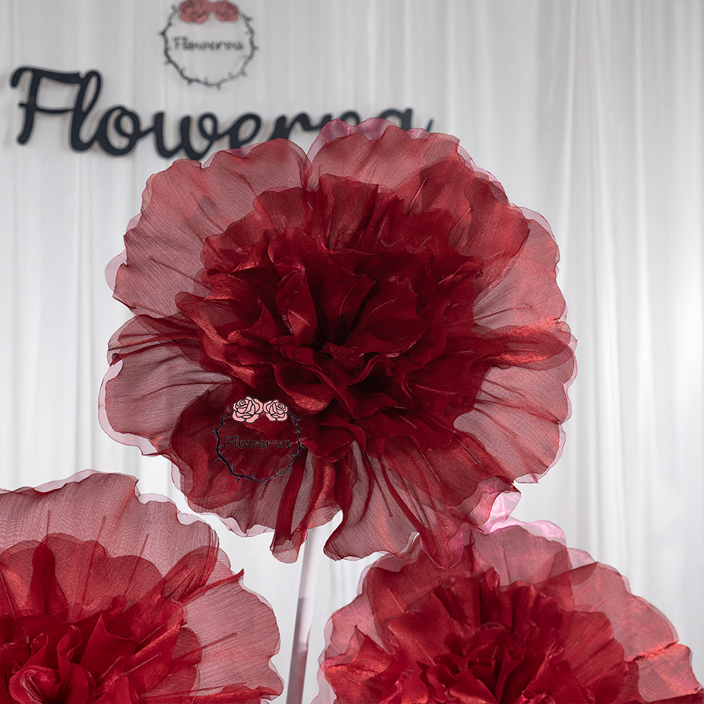 Flowerva Silvery-White Shimmer Ruffled Fabric Flower