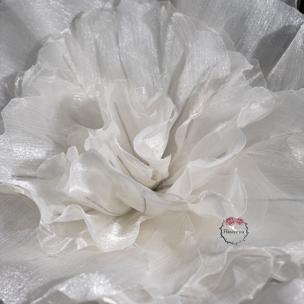 Flowerva Silvery-White Shimmer Ruffled Fabric Flower