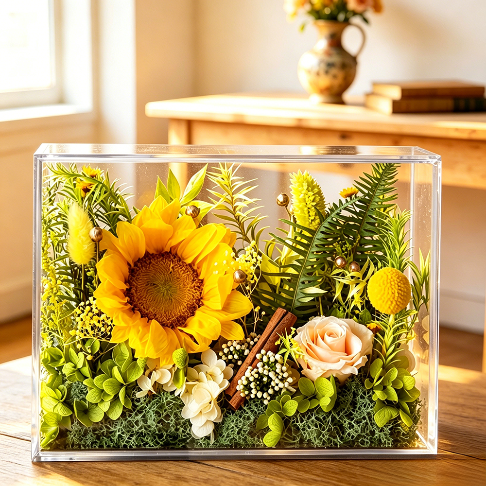 Flowerva Sunlit Botanical Acrylic Display Premium Decor