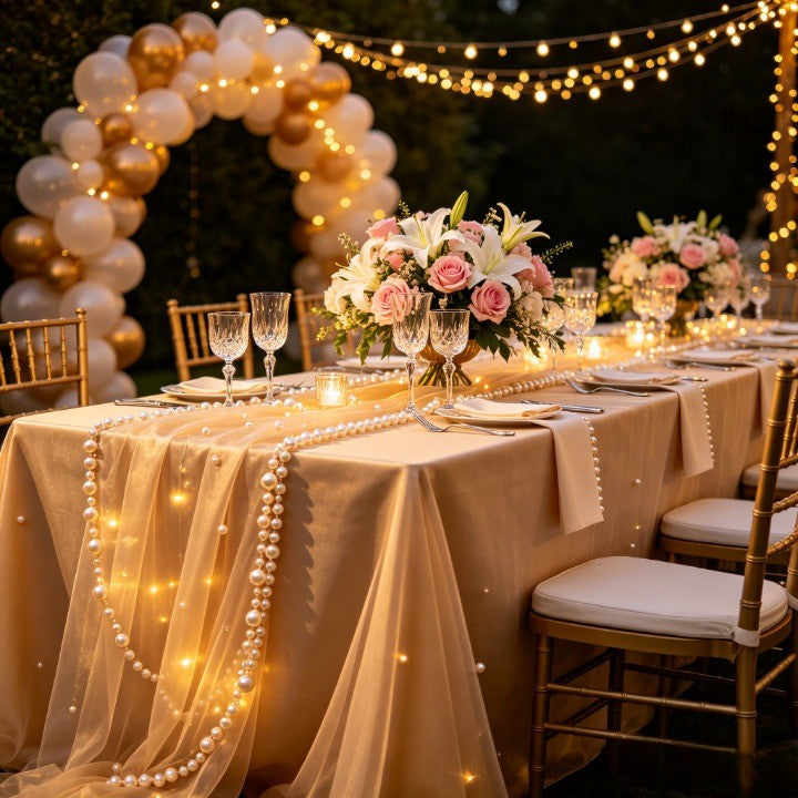 Flowerva Pearl Tulle Table Runner