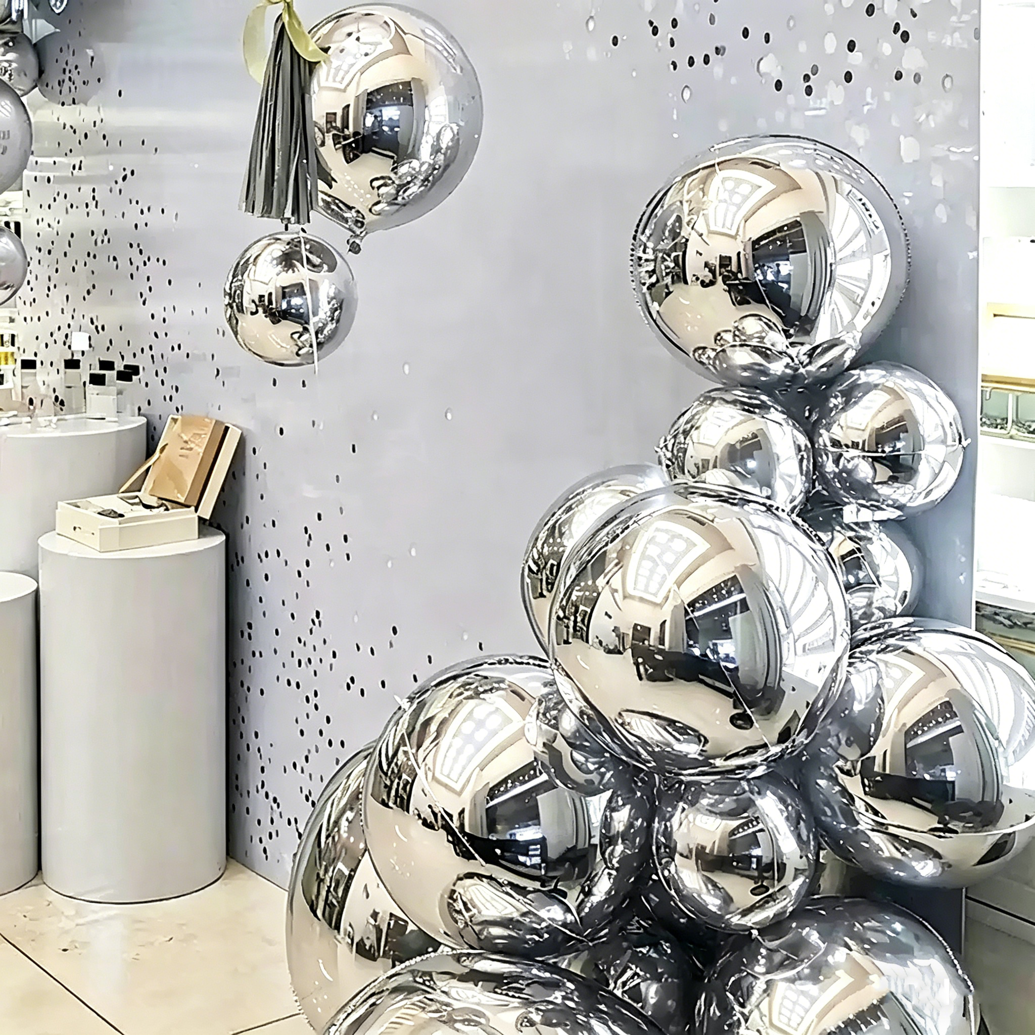 Flowerva 4D Mirror Silver Aluminum Foil Birthday Party Decoration Balloons