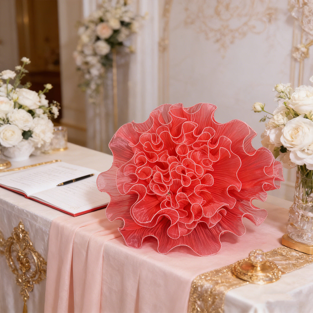 Flowerva Crimson Ruffled Tulle Premium Flower