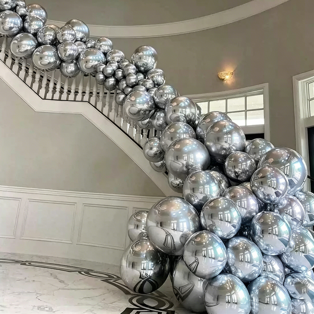 Flowerva 4D Mirror Silver Aluminum Foil Birthday Party Decoration Balloons