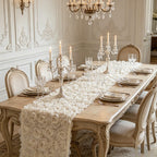 Flowerva  French-Style 3D Rose Embroidery White Lace Table Runner