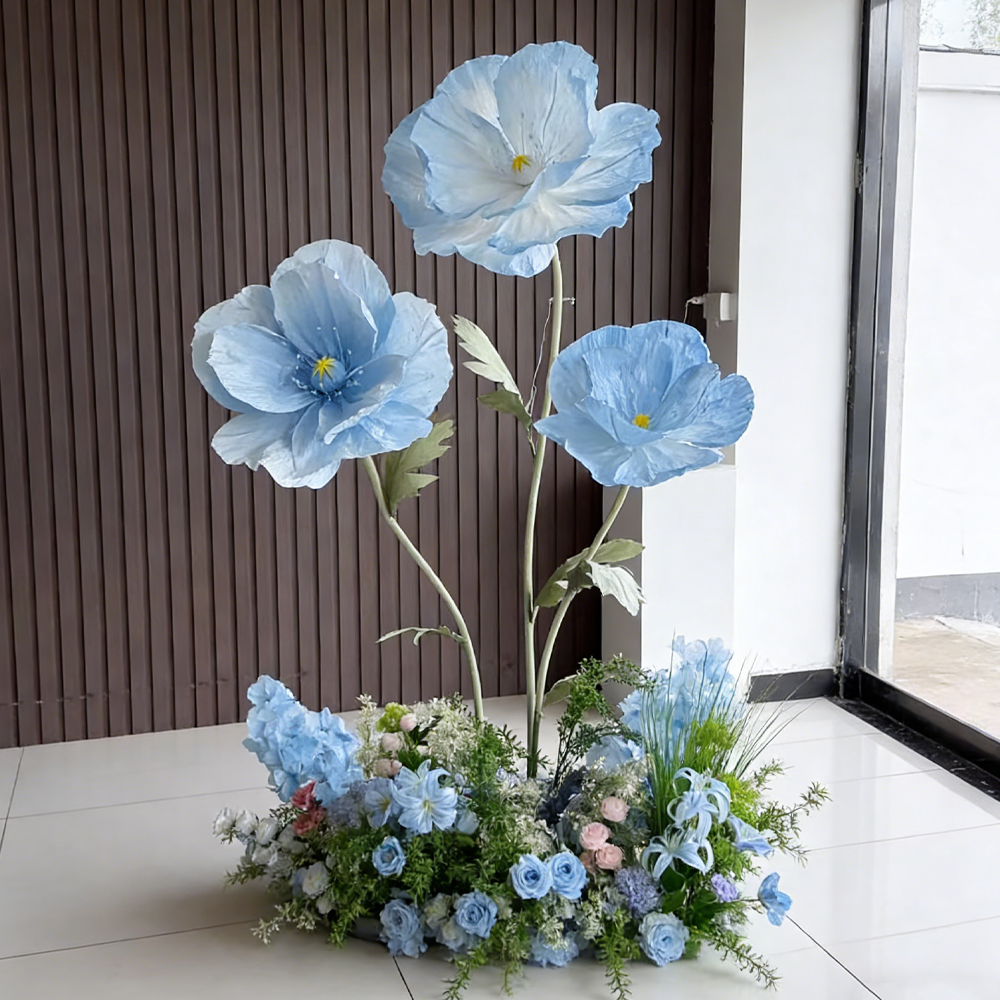 Flowerva Luxe Couture Ruffled Poppy Blue Art Installation