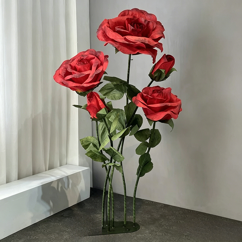 Flowerva Red Rose Verdant Cluster Premium Decor
