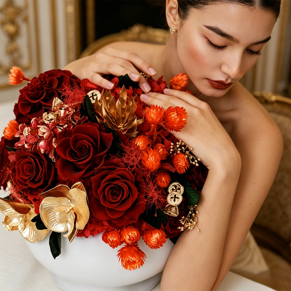 Premium Eternal Rose "Gold & Jade Abundance" Gift Box