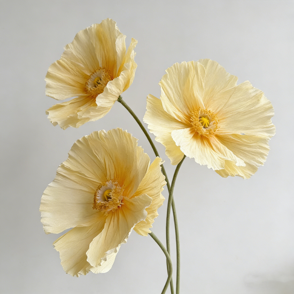 Flowerva Ethereal Crepe Paper Poppy Yellow Art Installation