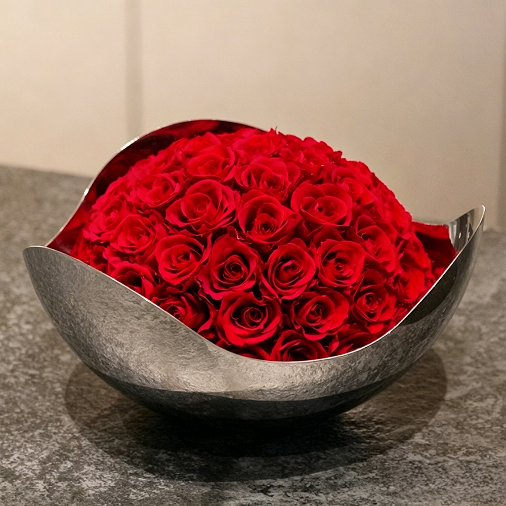 Flowerva Sculptural Metal Bowl Arrangement Premium Decor