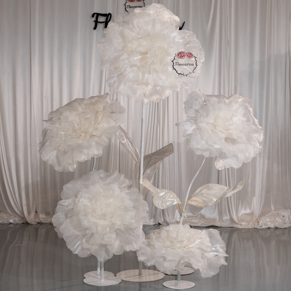 Flowerva Silvery-White Shimmer Ruffled Fabric Flower
