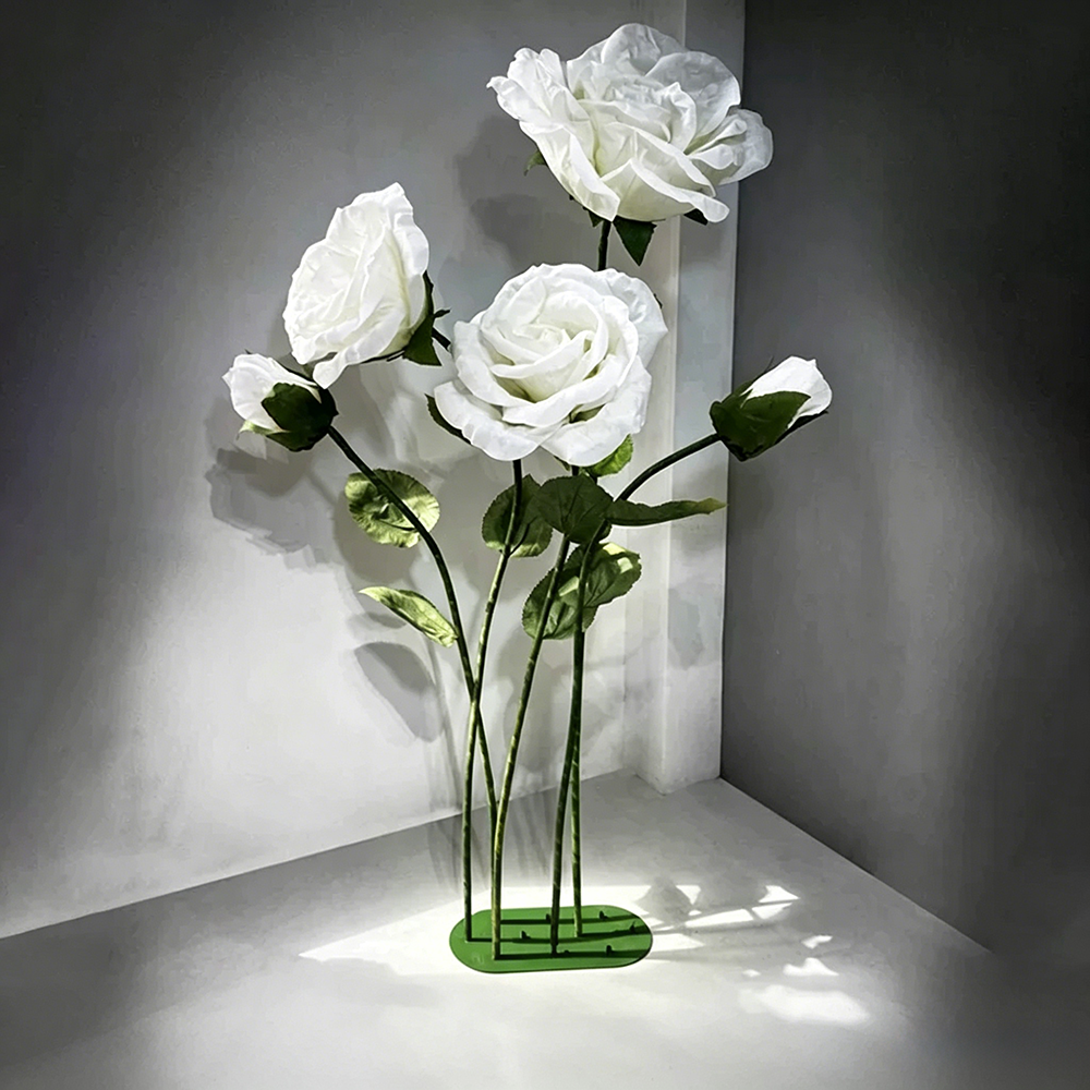 Flowerva White Rose Verdant Cluster Premium Decor