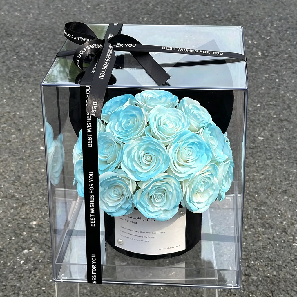 Premium Eternal Rose Misty Blue Bucket Valentine's Gift Box