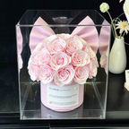 Caja de regalo de San Valentín con cubo de rosas eternas premium rosa claro