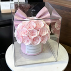 Caja de regalo de San Valentín con cubo de rosas eternas premium rosa claro