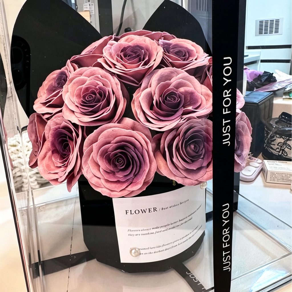 Premium Eternal Rose Dark Plum Bucket Valentine's Gift Box