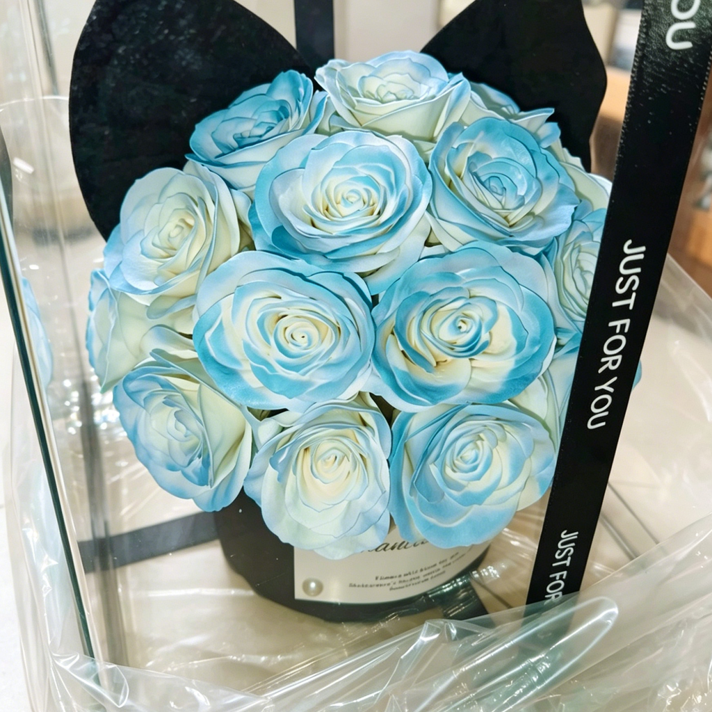 Premium Eternal Rose Misty Blue Bucket Valentine's Gift Box