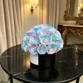 Cubo de rosas eternas premium morado azulado de ensueño, caja de regalo para San Valentín