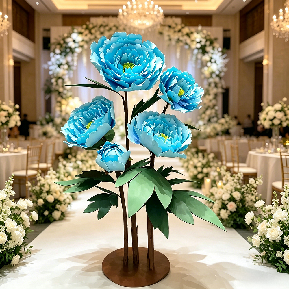 Flowerva Blue Peony Opulence Chroma Sculptural Premium Decor