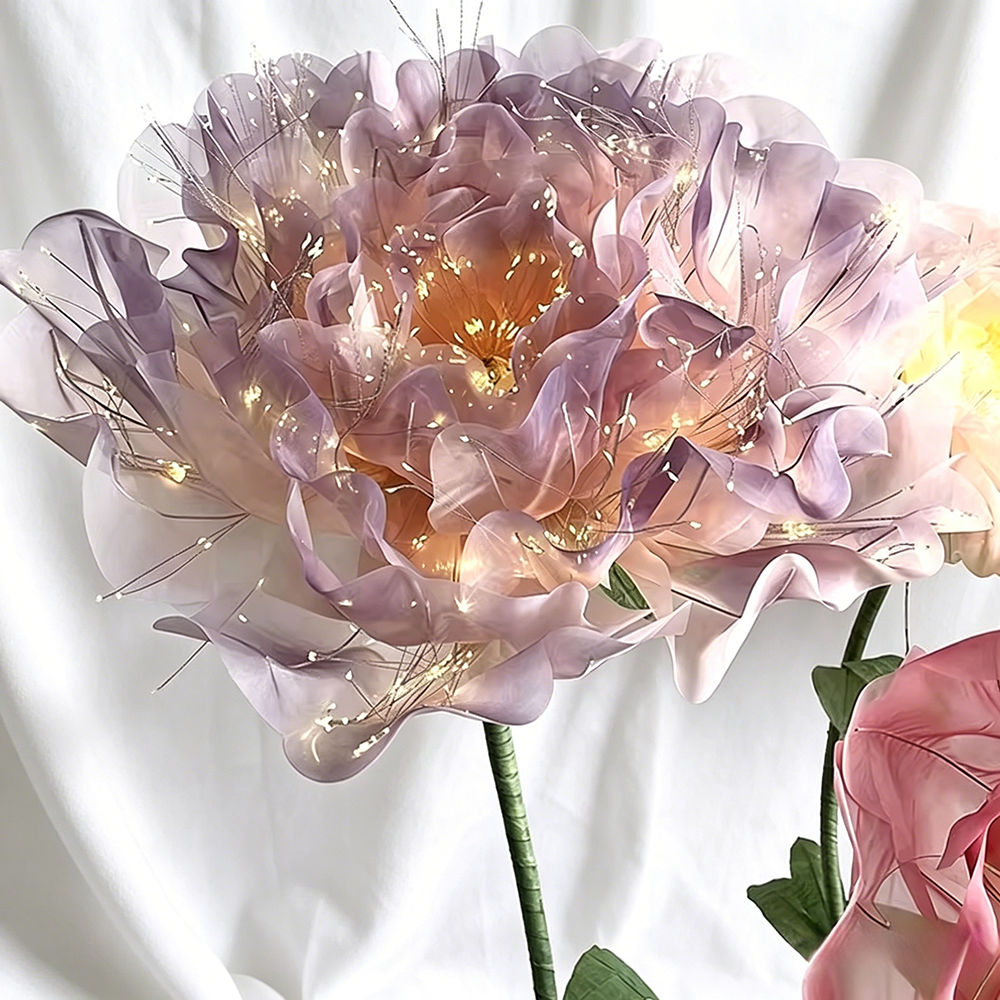 Flowerva Pink Purple Peony Luminara Glow Premium Decor