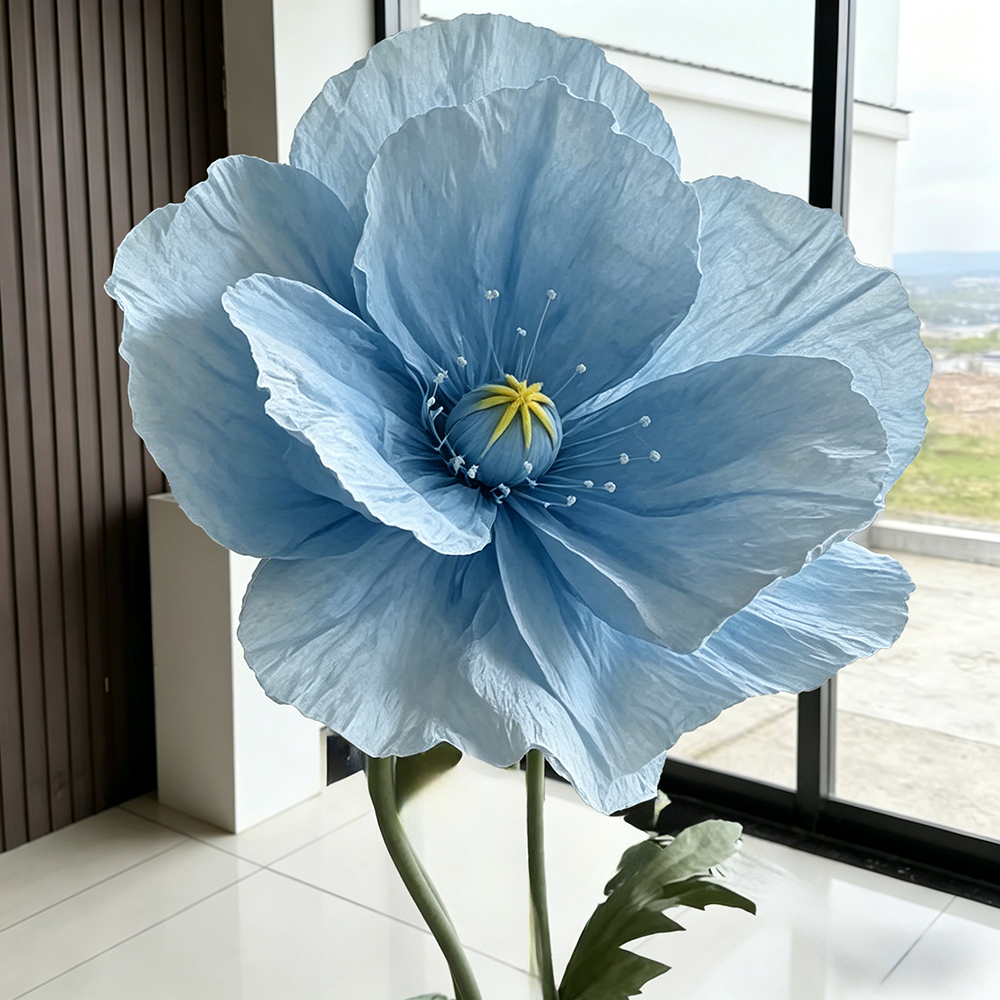 Flowerva Luxe Couture Ruffled Poppy Blue Art Installation