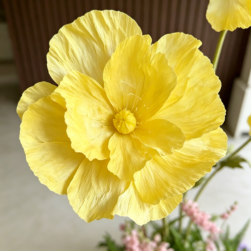 Flowerva Luxe Couture Ruffled Poppy Yellow Art Installation