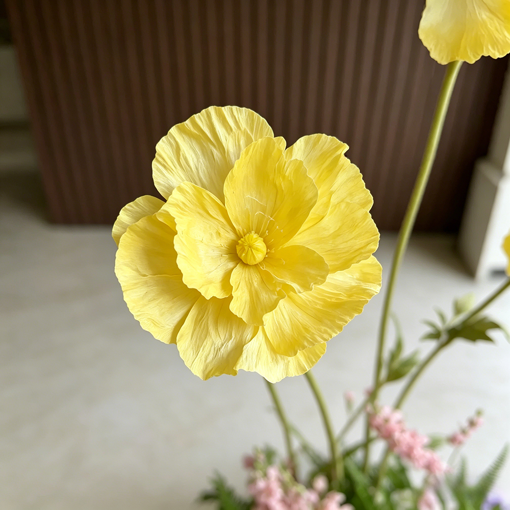 Flowerva Luxe Couture Ruffled Poppy Yellow Art Installation