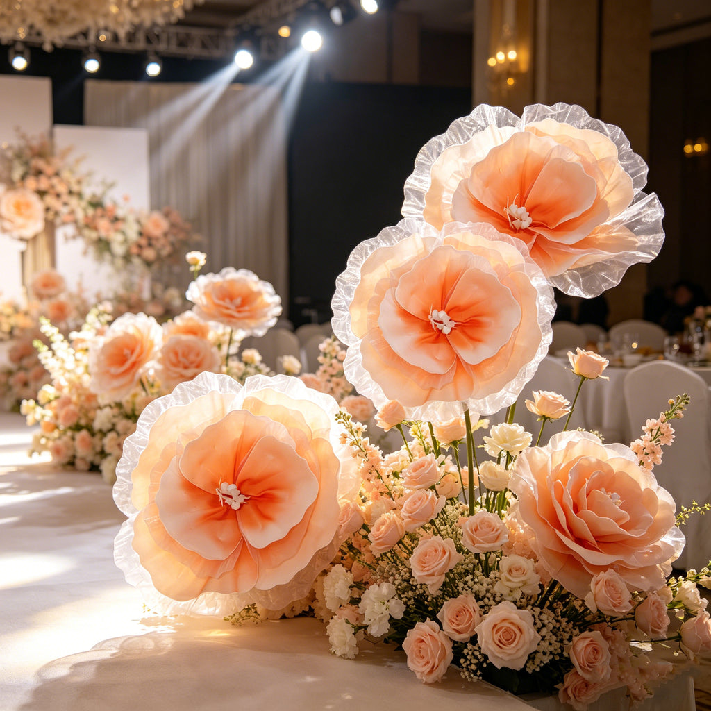 Flowerva Peach Tulle-Trimmed Premium Flower