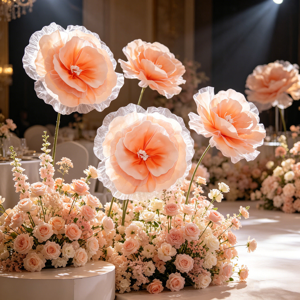 Flowerva Peach Tulle-Trimmed Premium Flower
