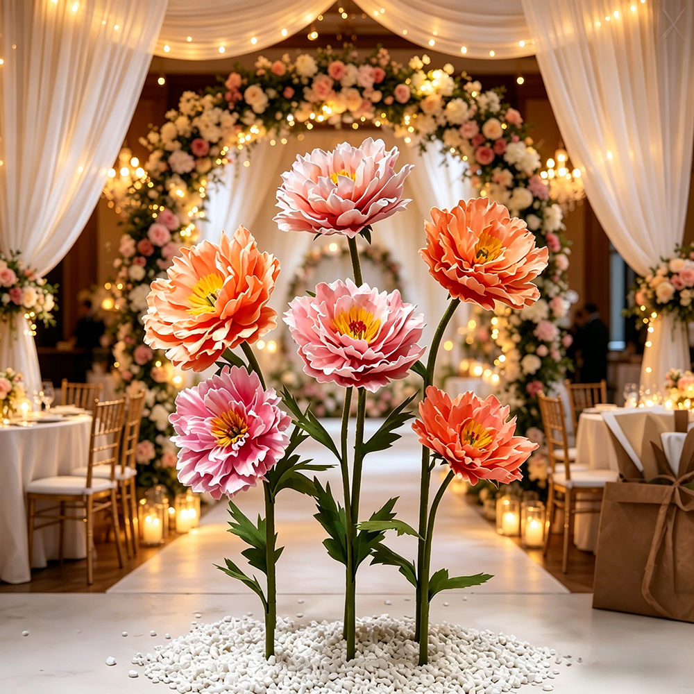 Flowerva Coral Peony Bloom Premium Decor