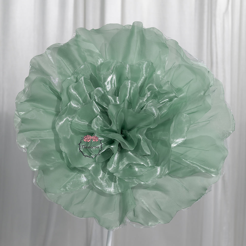 Flowerva Silvery-White Shimmer Ruffled Fabric Flower