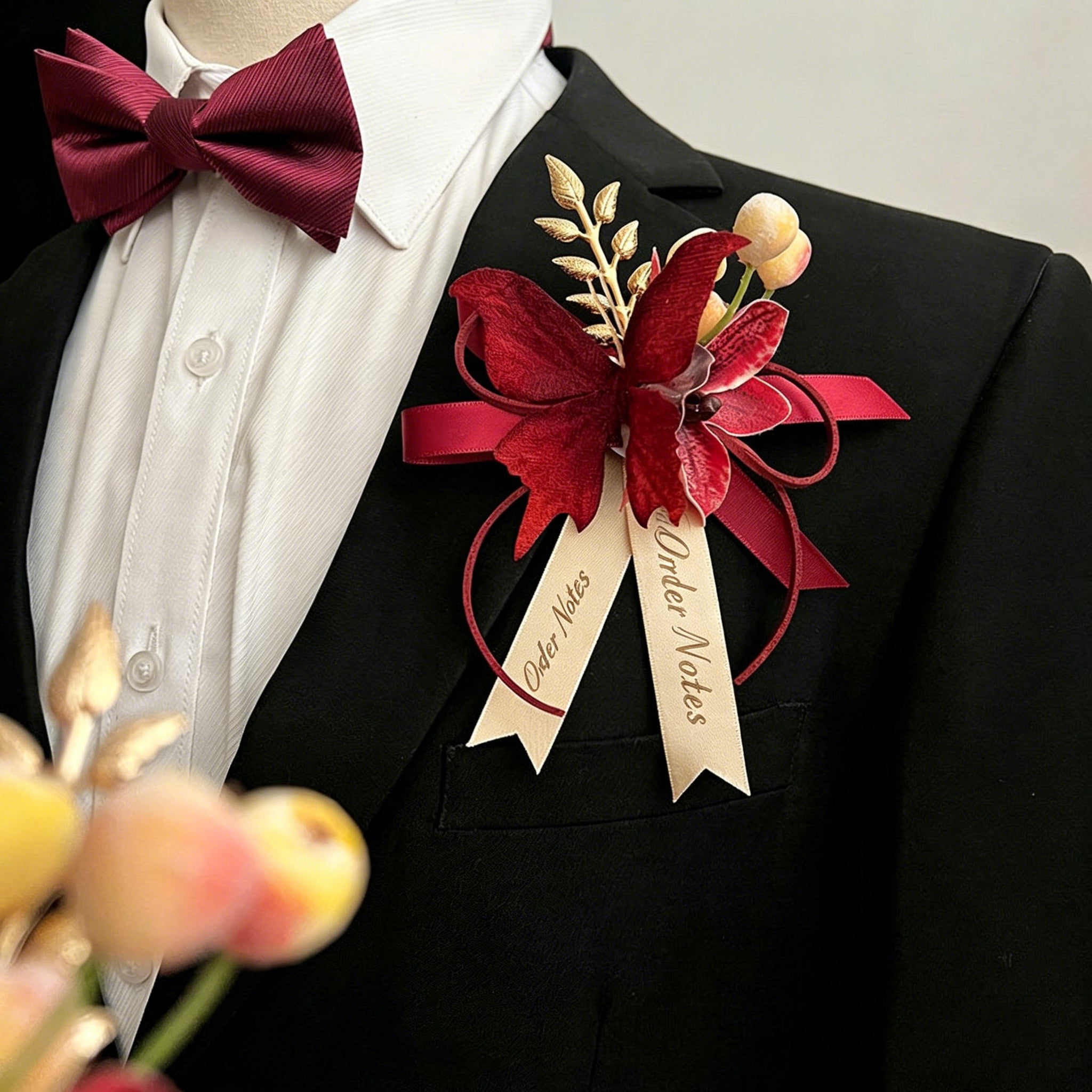 Red Velvet Butterfly Boutonnière