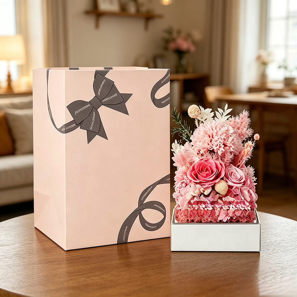 Flowerva Preserved Carnation Acrylic Mirror Box Premium Decor
